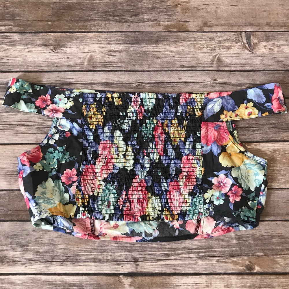 New Free People Off the Shoulder Floral Crop Top - Picture 5 of 6